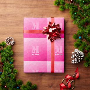 Papel De Regalo Monograma de malla geométrica ombre rosa caliente