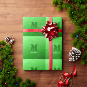 Papel De Regalo Monograma de malla geométrica verde claro