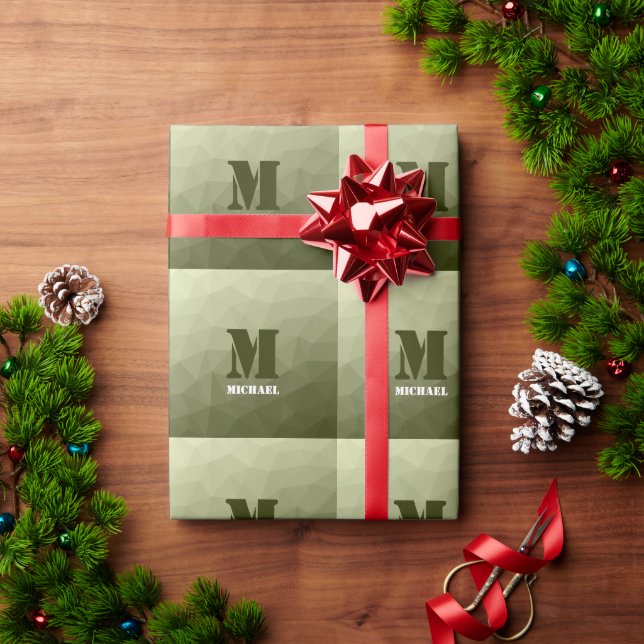 Papel De Regalo Monograma de malla geométrica verde claro del Ejér (Regalo de vacaciones)
