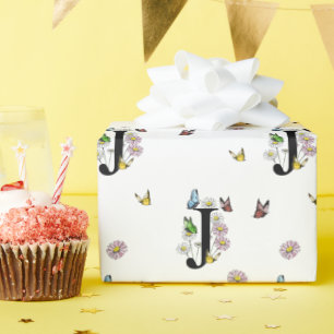 Papel De Regalo Monograma de mariposa de acuarela floral con la le