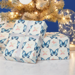 Papel De Regalo Monograma de mariposas azules con estilo acuarela