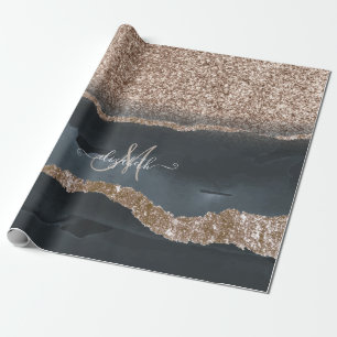 Papel De Regalo Monograma de mármol con brillo moderno