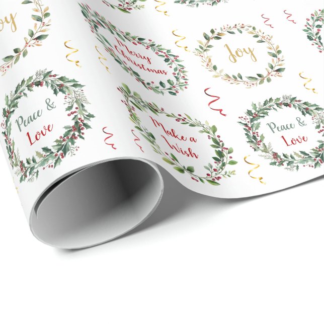 Papel De Regalo Monograma de Navidades de Berry Rojas Foliage Gree (Esquina del rollo)