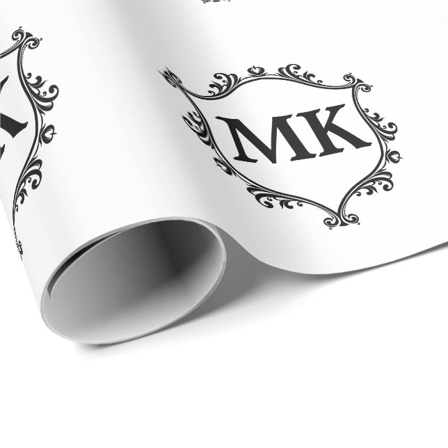 Papel De Regalo Monograma de nombres personalizados de escudo real (Esquina del rollo)