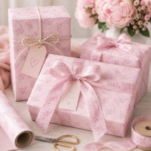 Papel De Regalo Monograma de patrón de acuarela Piensa Rosa 