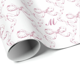 Papel De Regalo Monograma de patrón de lazo rosa estética femenina