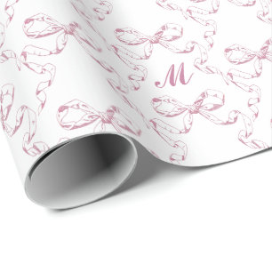 Papel De Regalo Monograma de patrón de lazo rosa estética femenina