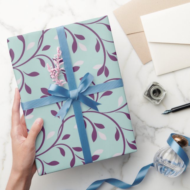Papel De Regalo Monograma de patrón floral turquesa pastel (Regalar)
