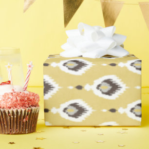 Papel De Regalo Monograma de patrón tribal del ikat amarillo de la