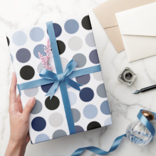 Papel De Regalo monograma de patrones de puntos de polka gris azul