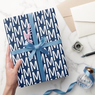 Papel De Regalo Monograma de personalizado blanco azul marino mode
