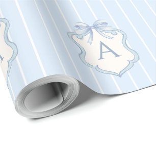 Papel De Regalo Monograma de Raya Azul Cumpleaños de Niño o Baby S