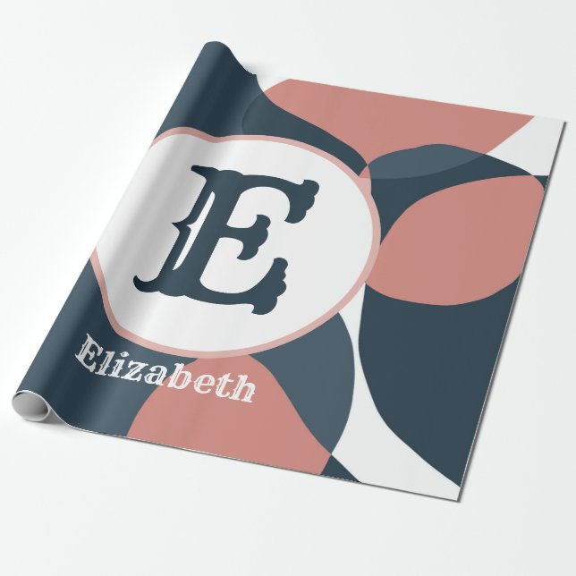 Papel De Regalo Monograma de rosa azul rosa creativo abstracto mín (Desenrollado)