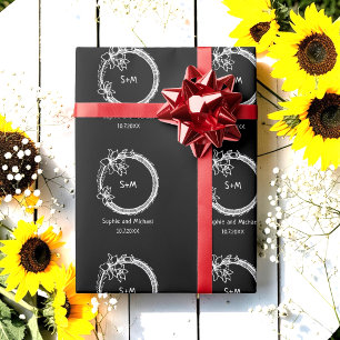 Papel De Regalo Monograma del Boda blanco negro