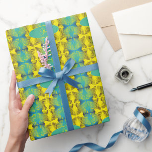 Papel De Regalo Monograma del patrón de estilo de la jungla verde 