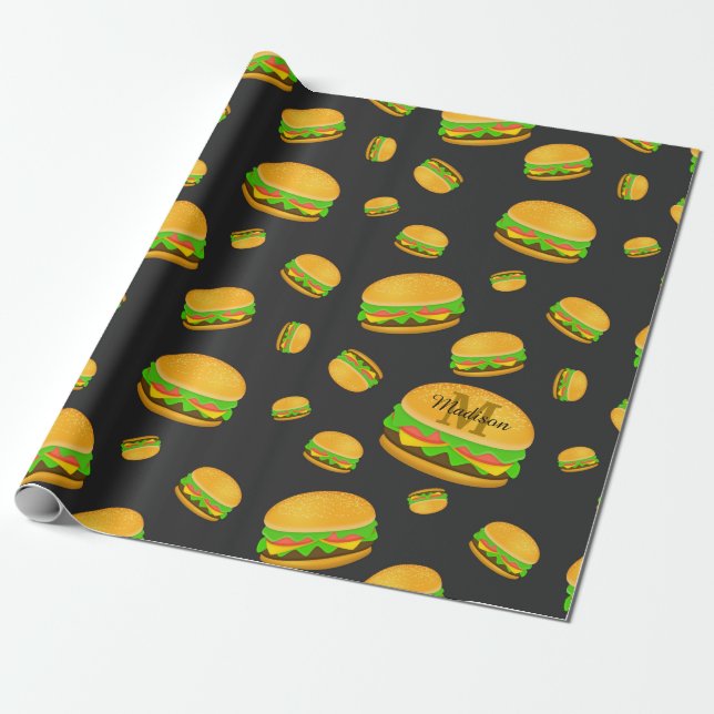 Papel De Regalo Monograma del patrón de hamburguesa delicioso de G (Desenrollado)