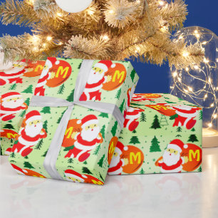 Papel De Regalo Monograma del personalizado Santa Claus entregándo