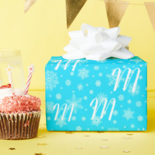 Papel De Regalo Monograma del personalizado Snowflakes para su rec