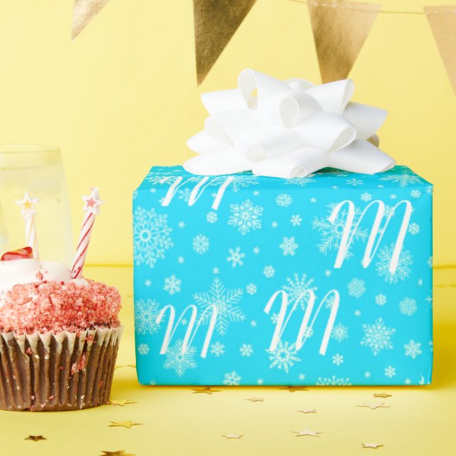 Papel De Regalo Monograma del personalizado Snowflakes para su rec (Fiesta de cumpleaños )