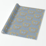 Papel De Regalo Monograma dorado en boda azul polvoriento<br><div class="desc">El oro afecta al arte de monograma cardíaco sobre papel de envolver de regalo gris azul polvoriento. Diseño de corona que cubre las iniciales de monograma de tu pareja en oro y blanco sobre un gris polvoriento o cambia a tu propia elección de color. Hay otros colores y elementos coincidentes...</div>