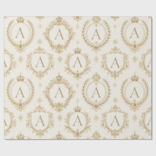 Papel De Regalo Monograma Dorado Personalizado de Lujo Barroco Rea