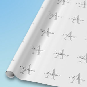 Papel De Regalo Monograma elegante blanco y gris