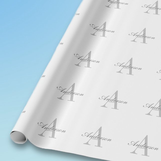 Papel De Regalo Monograma elegante blanco y gris (Subido por el creador)