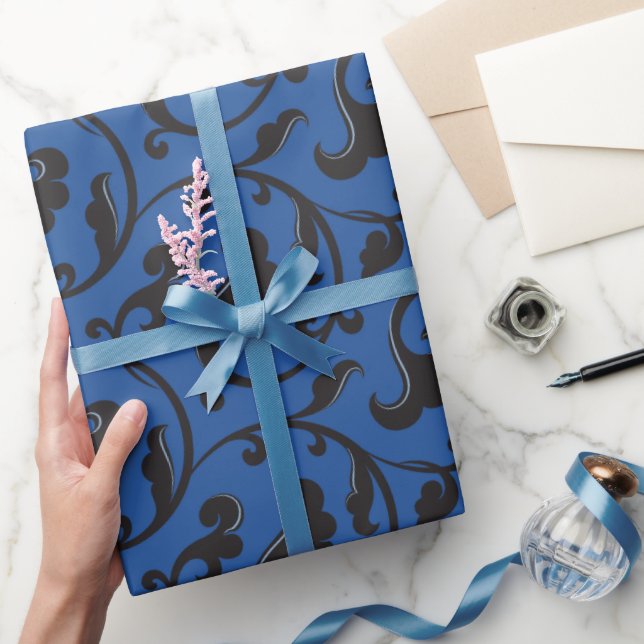Papel De Regalo Monograma elegante de estampado floral azul (Regalar)