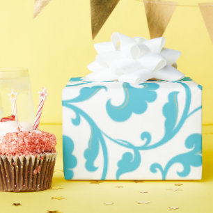 Papel De Regalo Monograma elegante de estampado floral azul verde