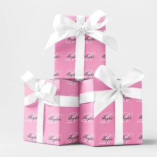 Papel De Regalo Monograma Elegante en Negro y Blanco Rosa