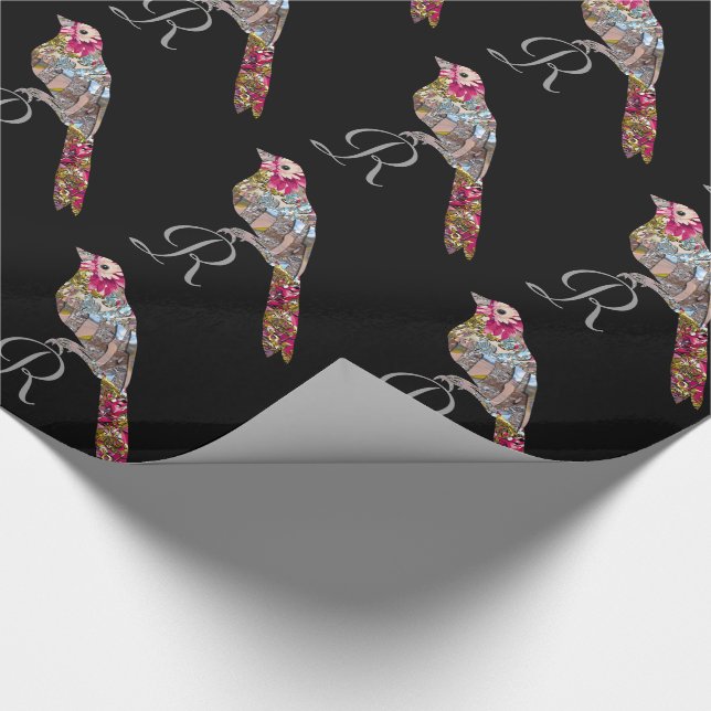 Papel De Regalo Monograma encaramado 6' del pájaro elegancia (Esquina)