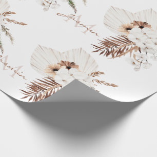 Papel De Regalo Monograma Floral de Pampas Boho Rústico