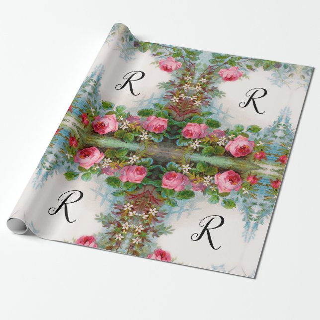 PAPEL DE REGALO MONOGRAMA FLORAL DE ROSAS Y JAZMINES (Desenrollado)