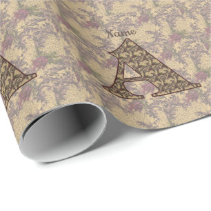 Papel De Regalo Monograma Floral Inicial A Personalizado Elegante