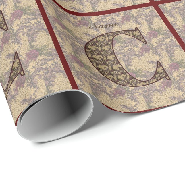 Papel De Regalo Monograma Floral Inicial C Su Nombre Elegante (Esquina del rollo)