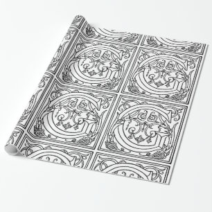 Papel De Regalo Monograma G Patrón floral blanco y negro inicial