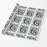 Papel De Regalo Monograma G Patrón floral blanco y negro inicial<br><div class="desc">Monograma G El papel de ajuste inicial del patrón floral blanco y negro se puede personalizar con una imagen, nombre, texto, logotipo o foto. Cambia el fondo blanco a cualquier sombra de azul, verde, amarillo, naranja, rosa, rojo, marrón y morado. Ideal para envolver a Navidades, cumpleaños, ducha de bebé o...</div>