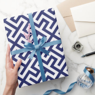 Papel De Regalo Monograma geométrico abstracto azul moderno de los