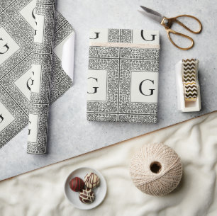 Papel De Regalo Monograma geométrico y crema negro