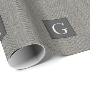Papel De Regalo Monograma Gray Tweed Groomsman Bestman Boda Regalo