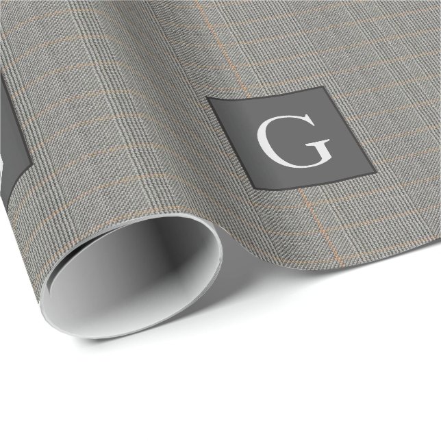 Papel De Regalo Monograma Gray Tweed Groomsman Bestman Boda Regalo (Esquina del rollo)