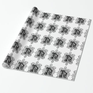 Papel De Regalo Monograma H Patrón floral blanco y negro inicial