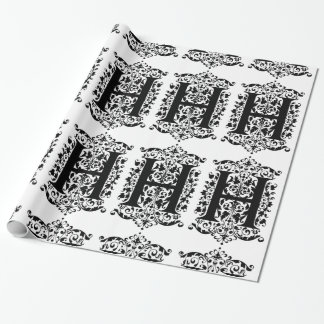 Papel De Regalo Monograma H Patrón floral blanco y negro inicial