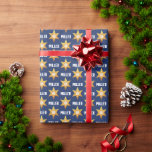 Papel De Regalo Monograma Hanukkah Golden David Star Sobre El Azul<br><div class="desc">Experimente la elegancia de un impresionante patrón de Estrella de David,  perfecto para celebrar el espíritu festivo de Hanukkah. Este diseño contrasta perfectamente con el negro,  el blanco y el azul marino,  lo que hace que sus vacaciones sean realmente especiales.</div>