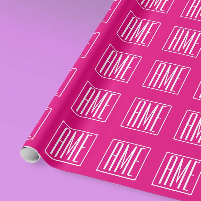 Papel De Regalo Monograma inicial | Blanco Sobre Rosa Caliente (Subido por el creador)