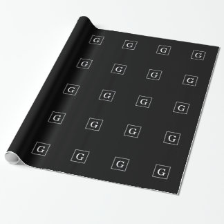 Papel De Regalo Monograma inicial con marco blanco negro