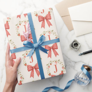Papel De Regalo Monograma inicial de corona de fresa acuarela