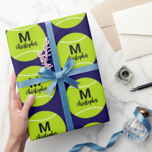 Papel De Regalo Monograma inicial de nombre personalizado de tenis