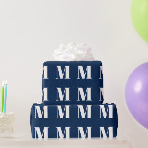 Papel De Regalo Monograma inicial de personalizado blanco azul mar