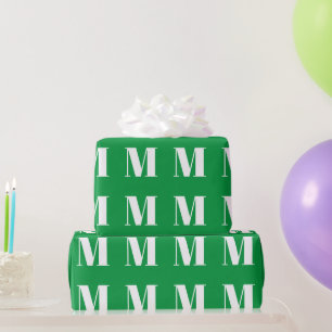 Papel De Regalo Monograma inicial de personalizado blanco verde mo